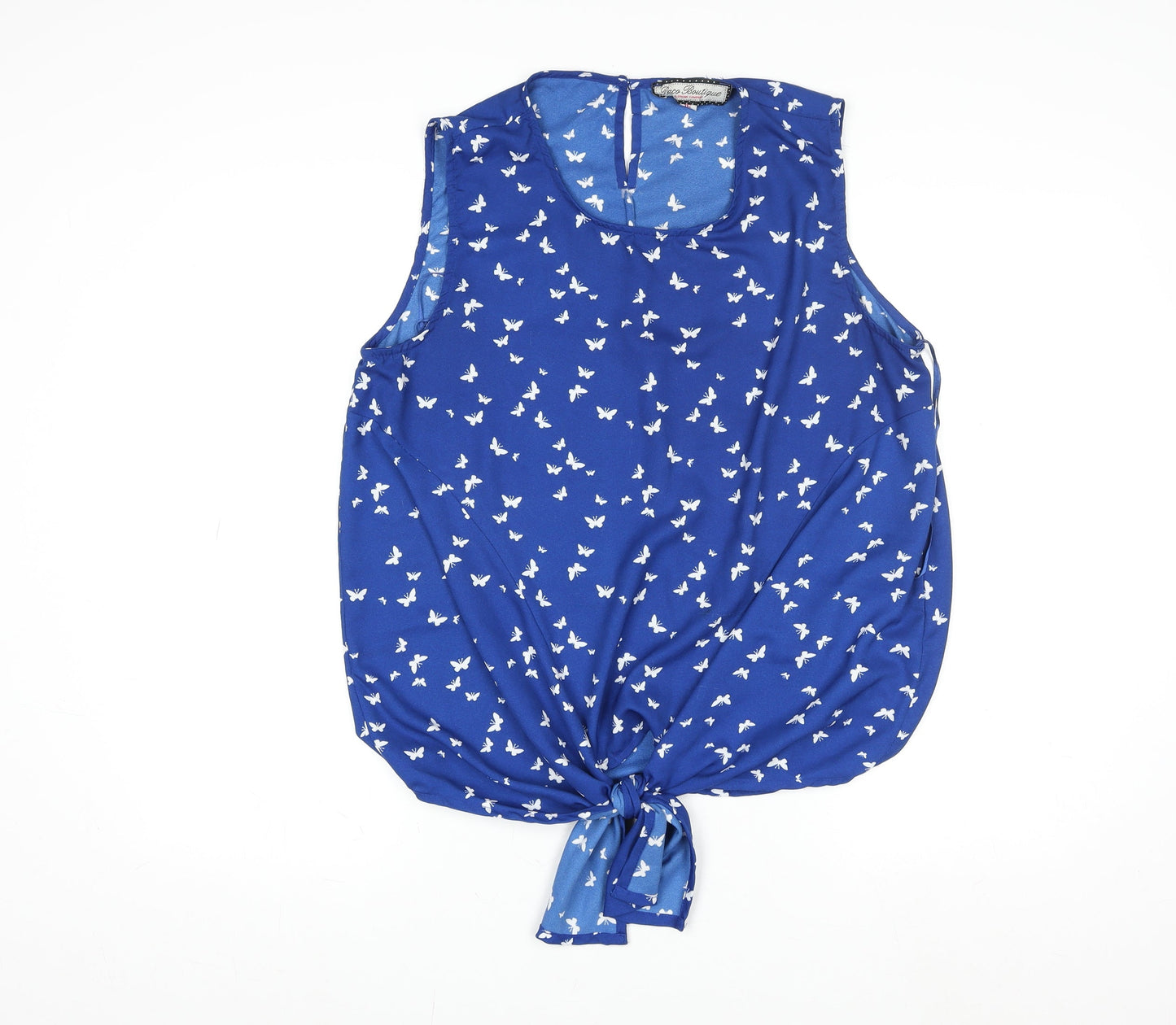 Paco Boutique Women Blue Butterfly Chiffon Sleeveless Blouse Size 16