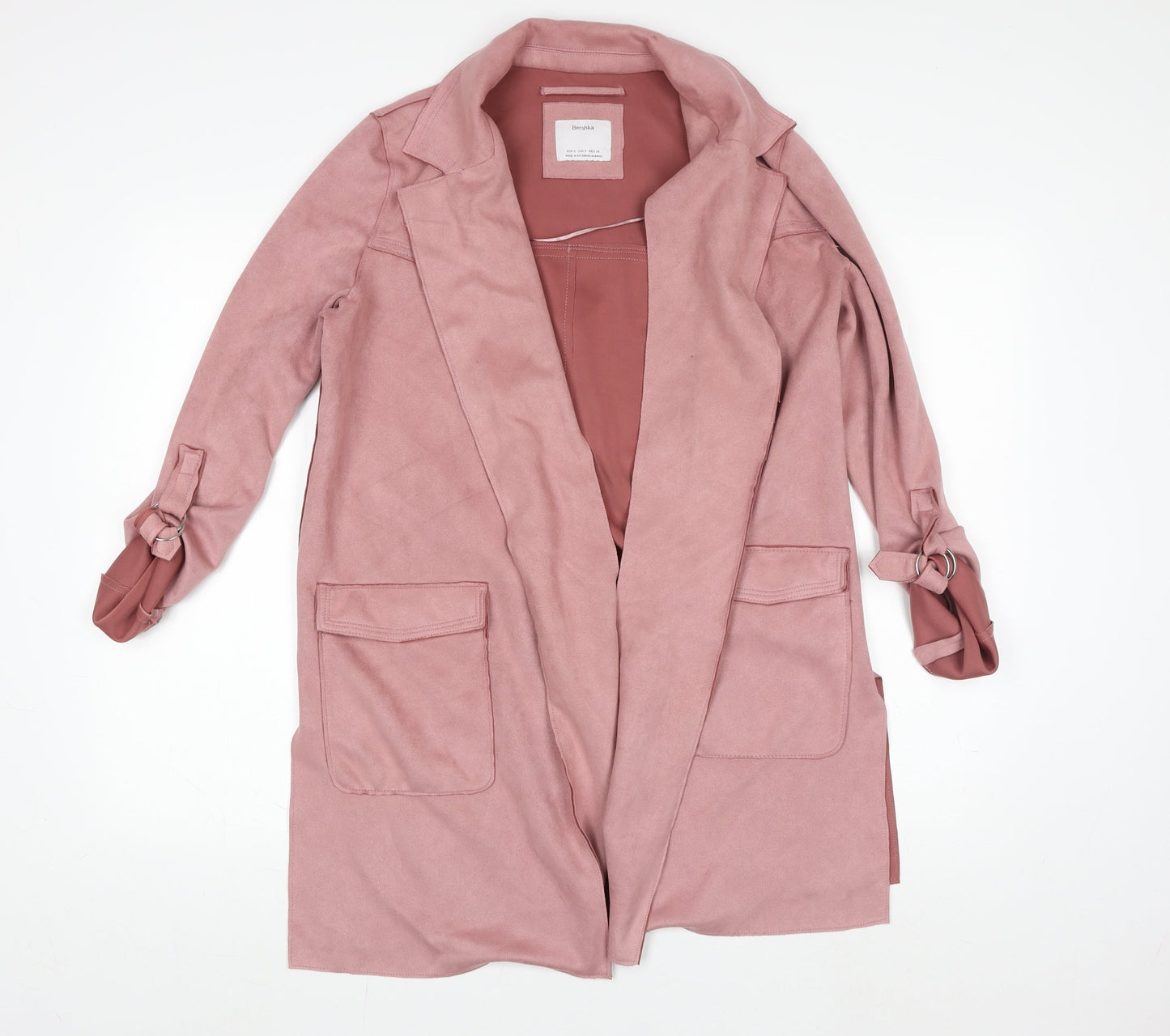Bershka Womens Pink Long Belted Trench Coat Size S