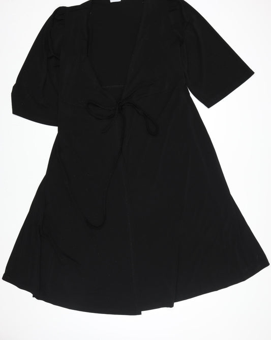 Vila Women's Black XS Wrap Dress Short Sleeve Stretch Knee Length