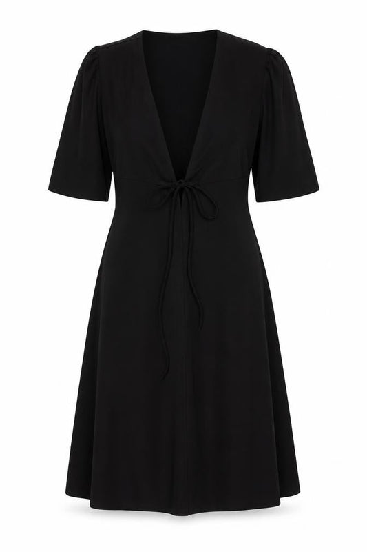 VILA Women's Black XS Wrap Dress Short Sleeve Stretch Knee Length
