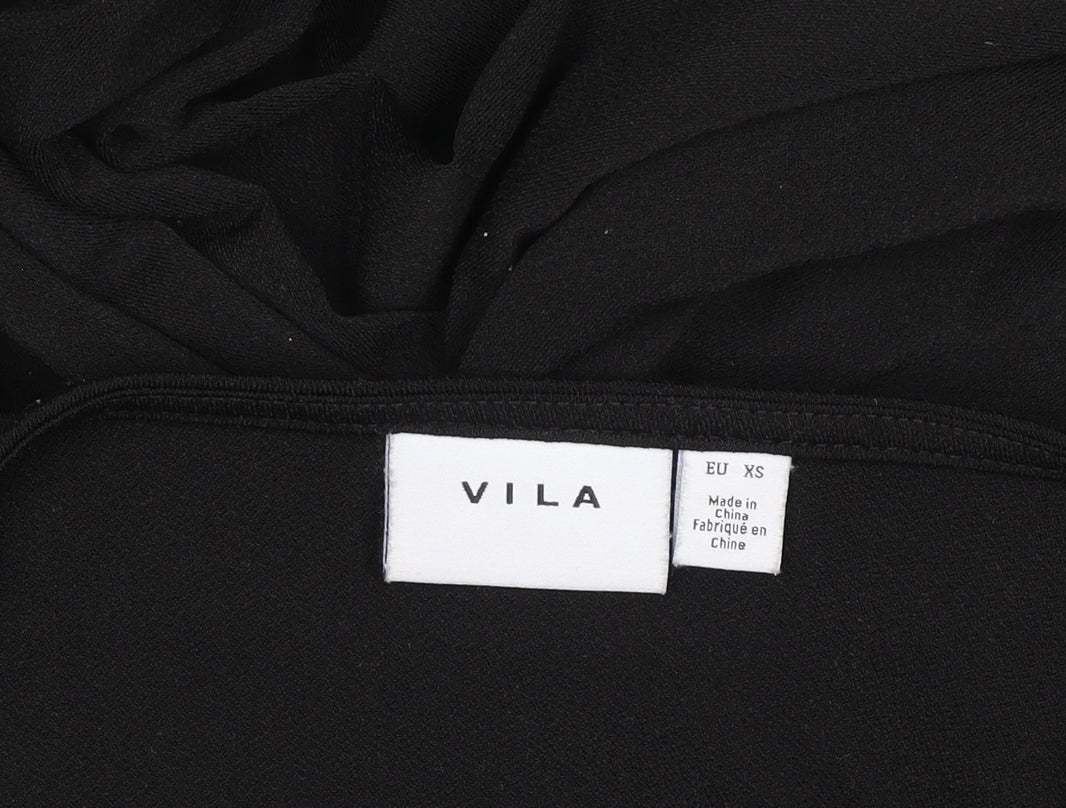 Vila Women's Black XS Wrap Dress Short Sleeve Stretch Knee Length