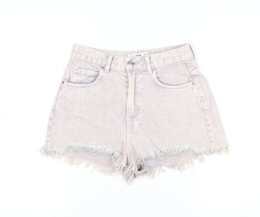 Pull & Bear Women Purple Size 6 High Rise Cut-Off Denim Shorts