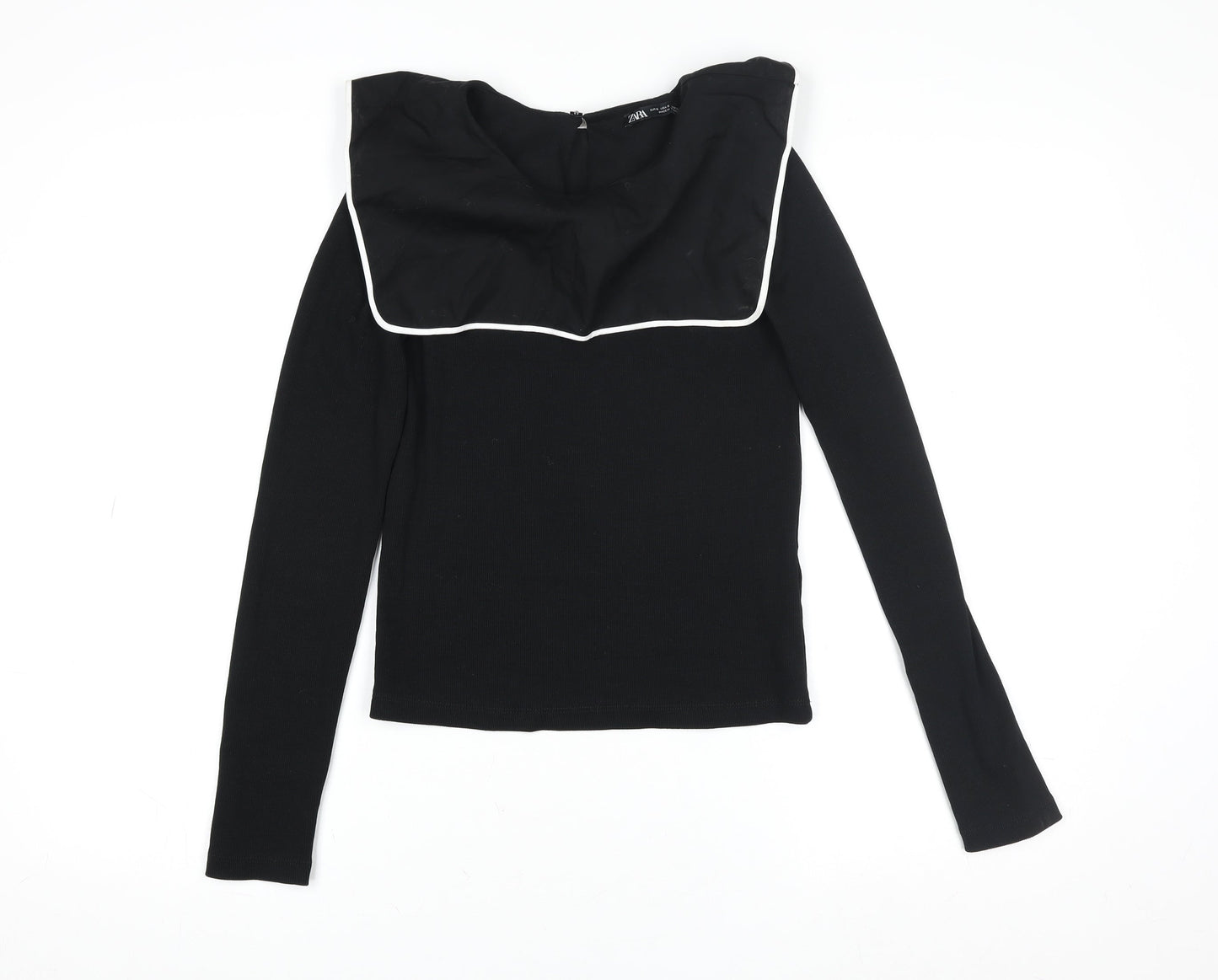 Zara Women Black Long Sleeve Square Neck Slim Jersey Top S