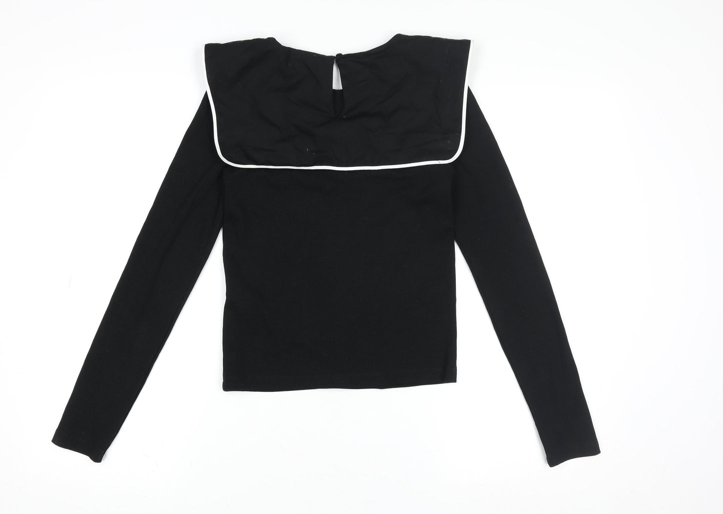 Zara Women Black Long Sleeve Square Neck Slim Jersey Top S