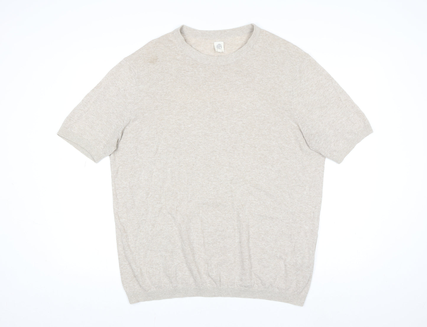 MB Women’s Beige Short Sleeve Basic Linen Blend T-Shirt Size 2XL