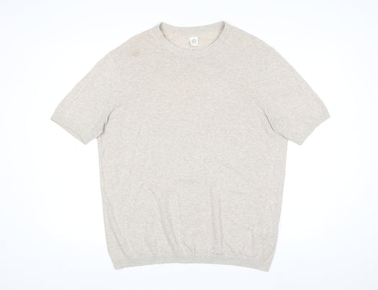 MB Women’s Beige Short Sleeve Basic Linen Blend T-Shirt Size 2XL