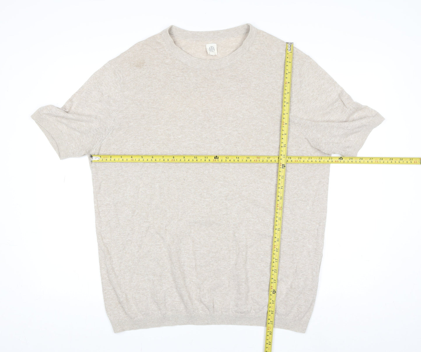 MB Women’s Beige Short Sleeve Basic Linen Blend T-Shirt Size 2XL