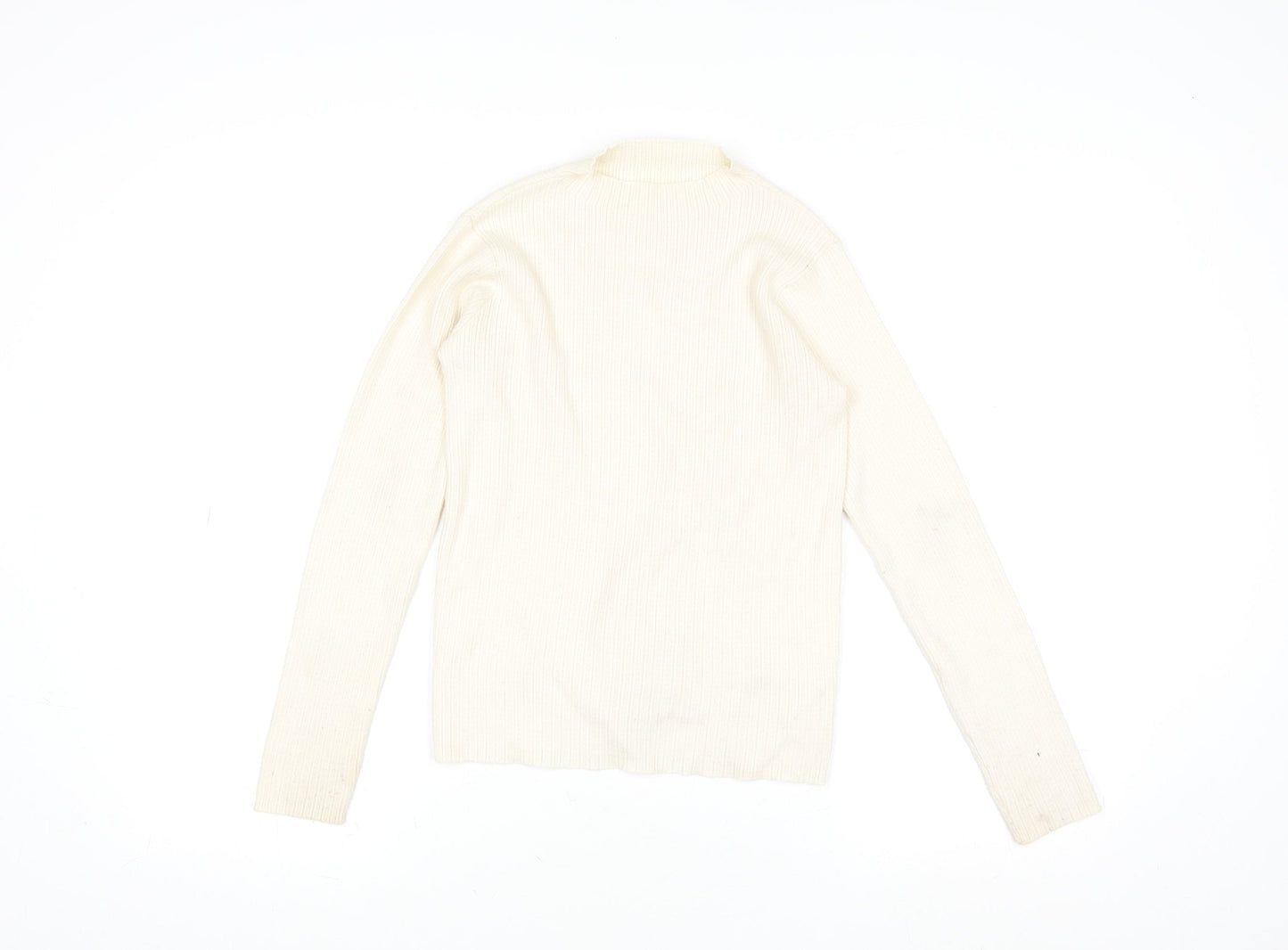 Dunnes Stores Women’s Ivory Mock Neck Ribbed Knit Long Sleeve Top XS
