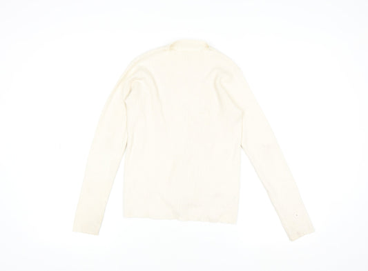 Dunnes Stores Women’s Ivory Mock Neck Ribbed Knit Long Sleeve Top XS