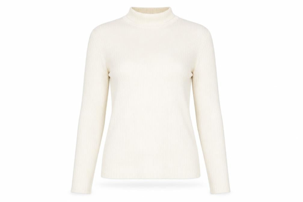 Dunnes Women’s Ivory Mock Neck Ribbed Knit Long Sleeve Top XS