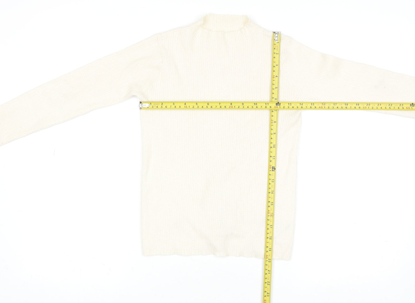 Dunnes Stores Women’s Ivory Mock Neck Ribbed Knit Long Sleeve Top XS