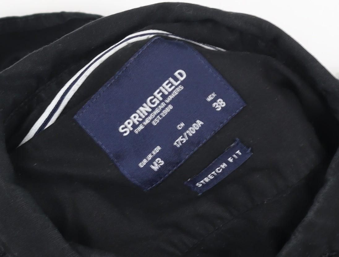 Springfield Men's Black Slim Fit Button-Down Long Sleeve Shirt M