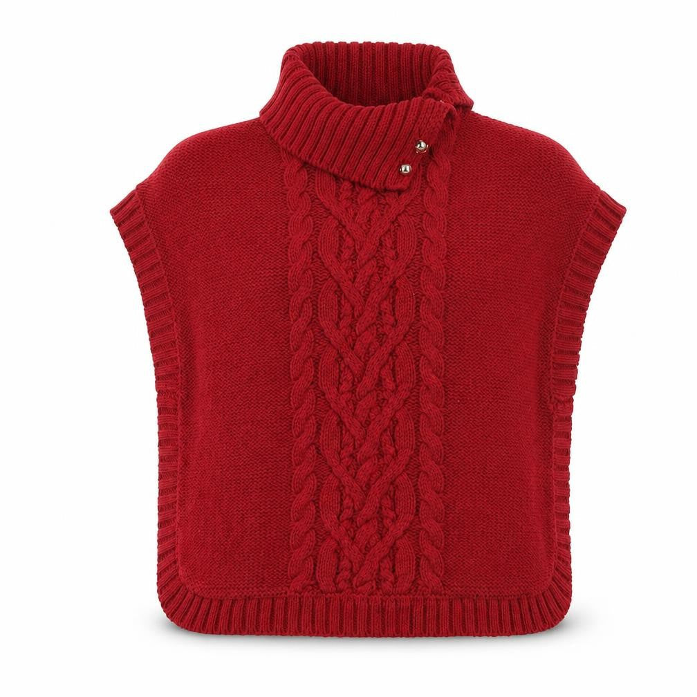 Nula Bug Women Red Cable-Knit Sleeveless Roll Neck Cape Jumper S