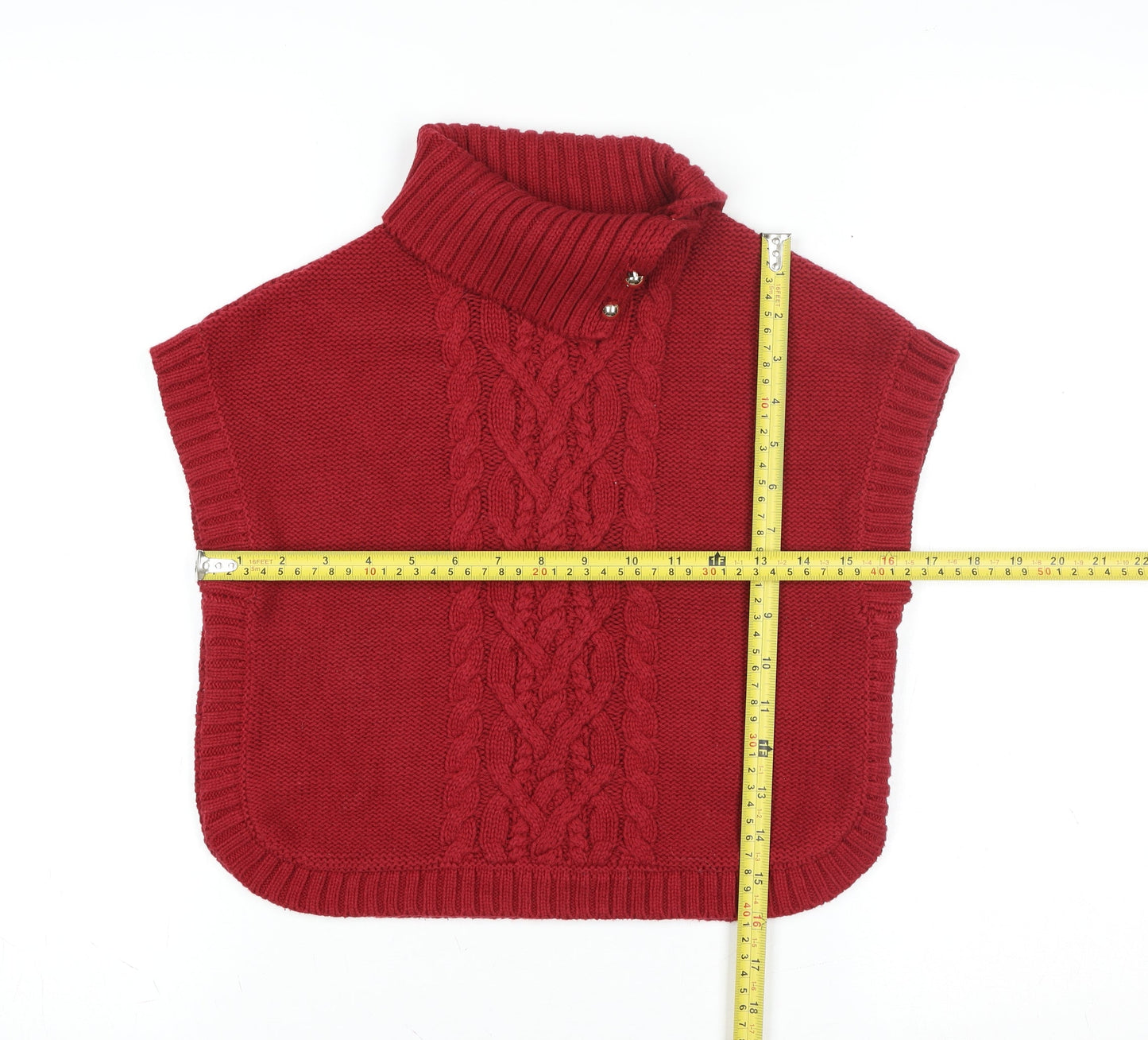 Nula Bug Women Red Cable-Knit Sleeveless Roll Neck Cape Jumper S