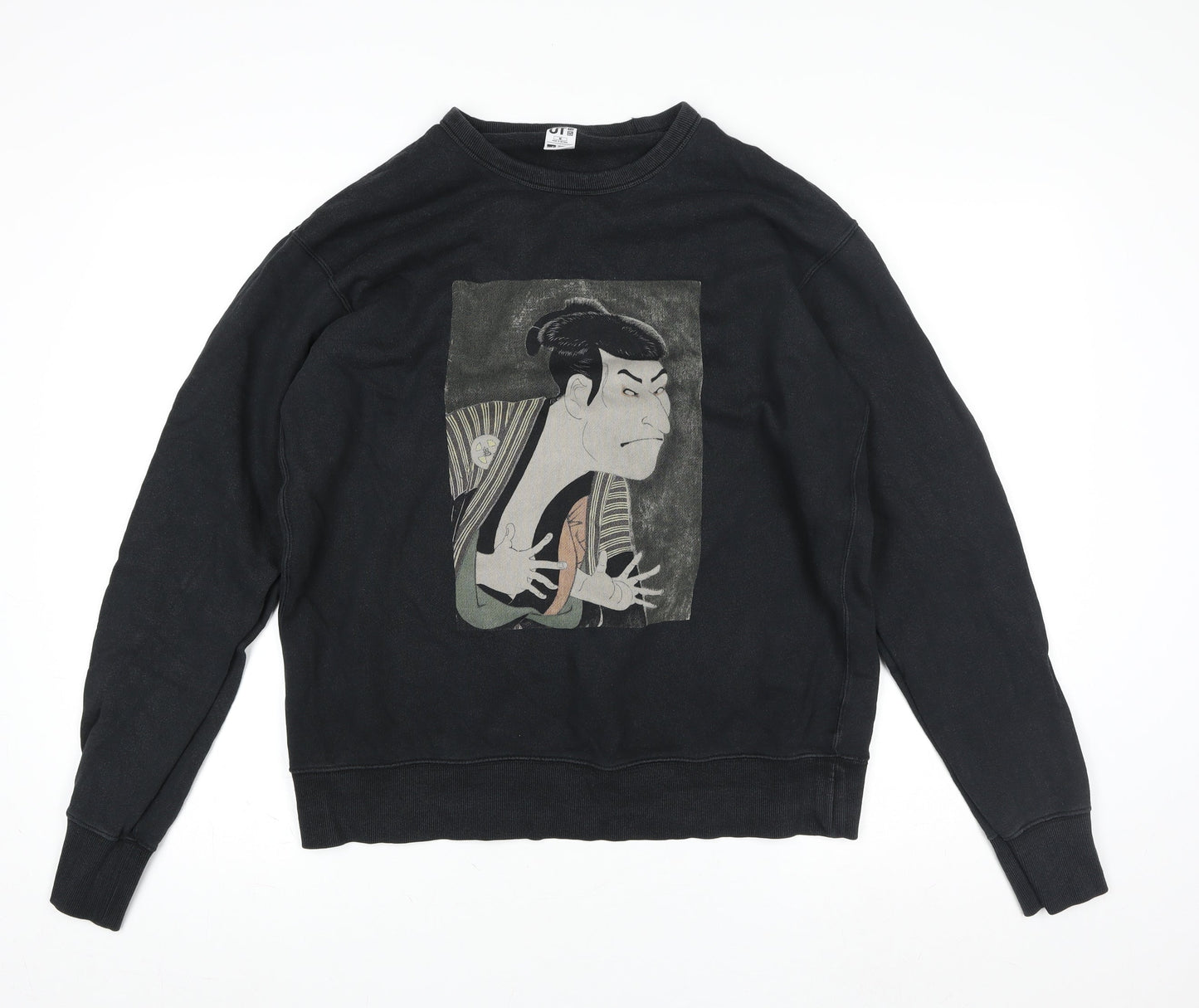 Uniqlo Men Black Graphic Art Crew Neck Sweatshirt Medium