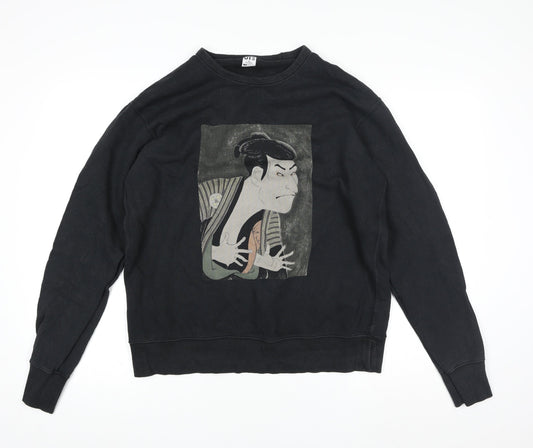 Uniqlo Men Black Graphic Art Crew Neck Sweatshirt Medium