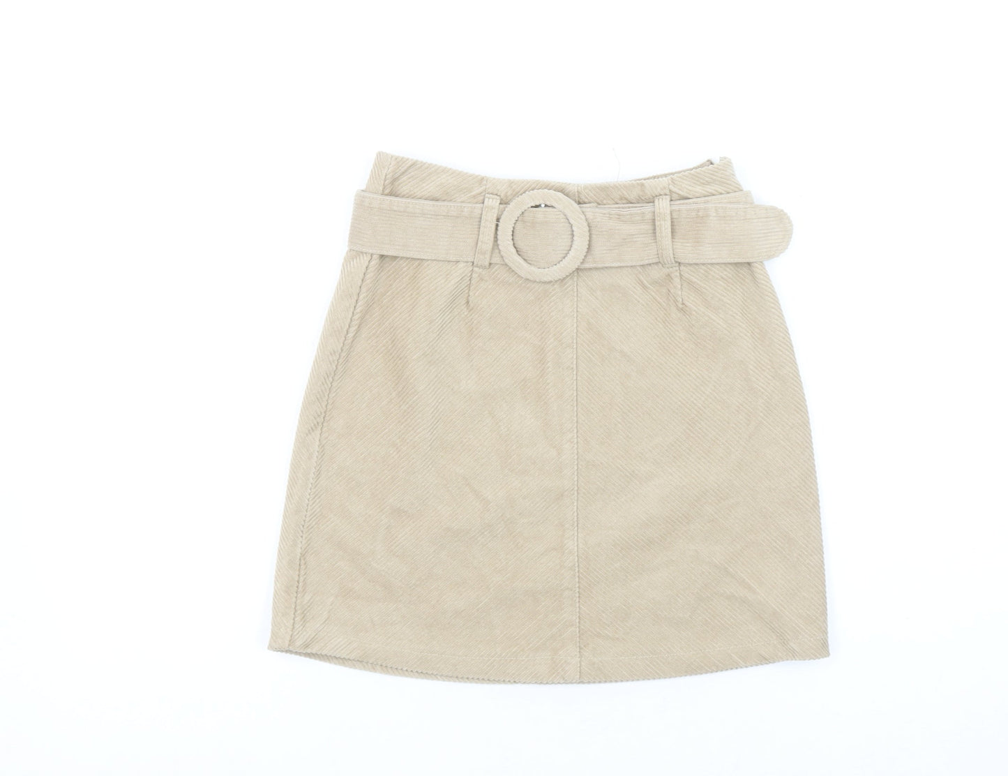 Denim Co Women Beige Corduroy A-Line Belted Skirt Size 4