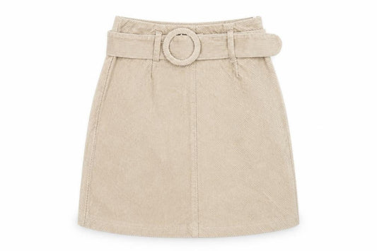Denim Co Women Beige Corduroy A-Line Belted Skirt Size 4