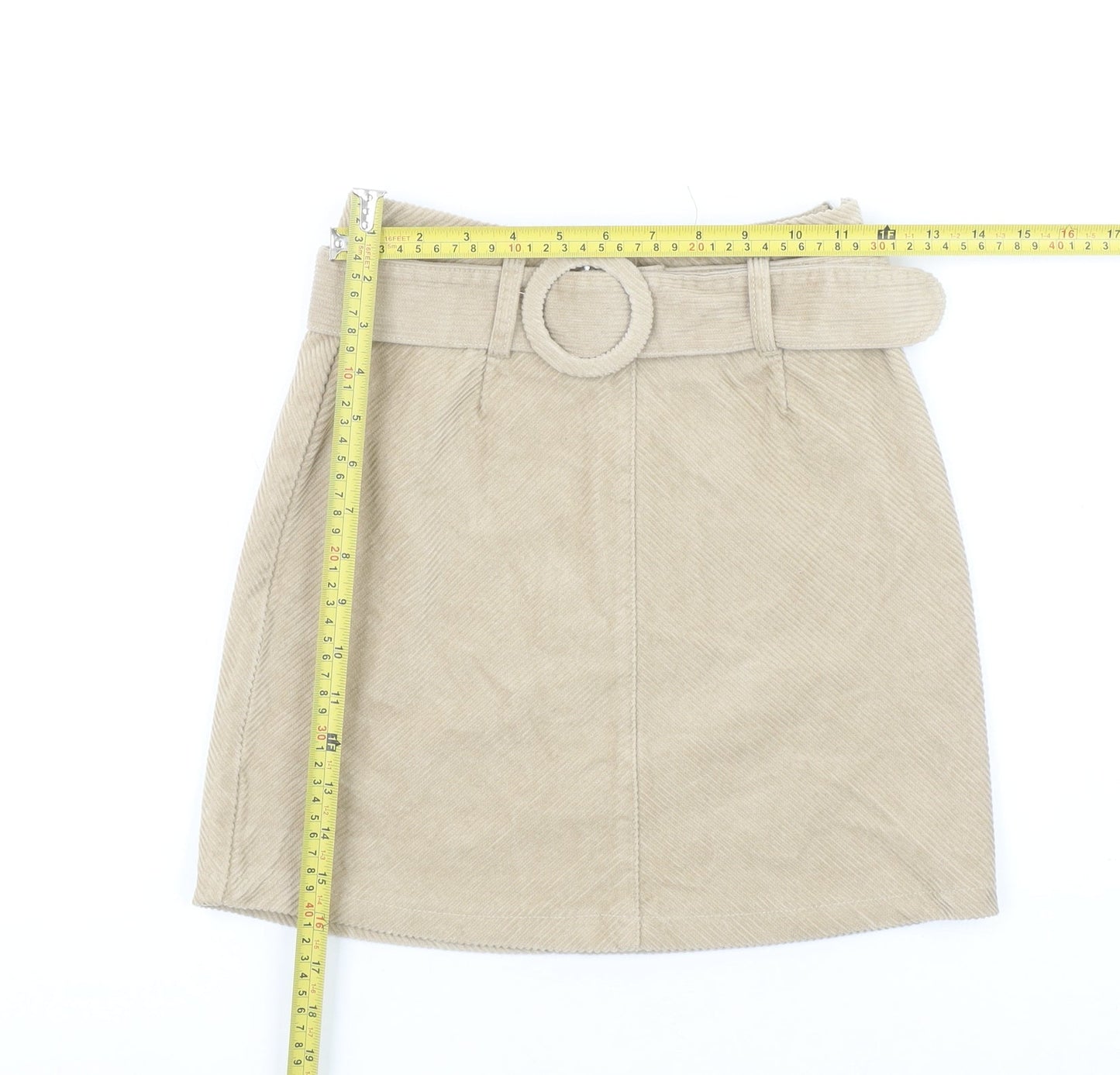 Denim Co Women Beige Corduroy A-Line Belted Skirt Size 4