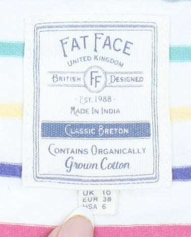 Fat Face Womens Multicoloured Striped Long Sleeve Cotton T-Shirt Size 10