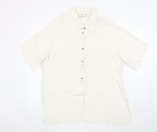 TAGG Women's Ivory Short Sleeve Button-Up Shirt Size 16 Viscose