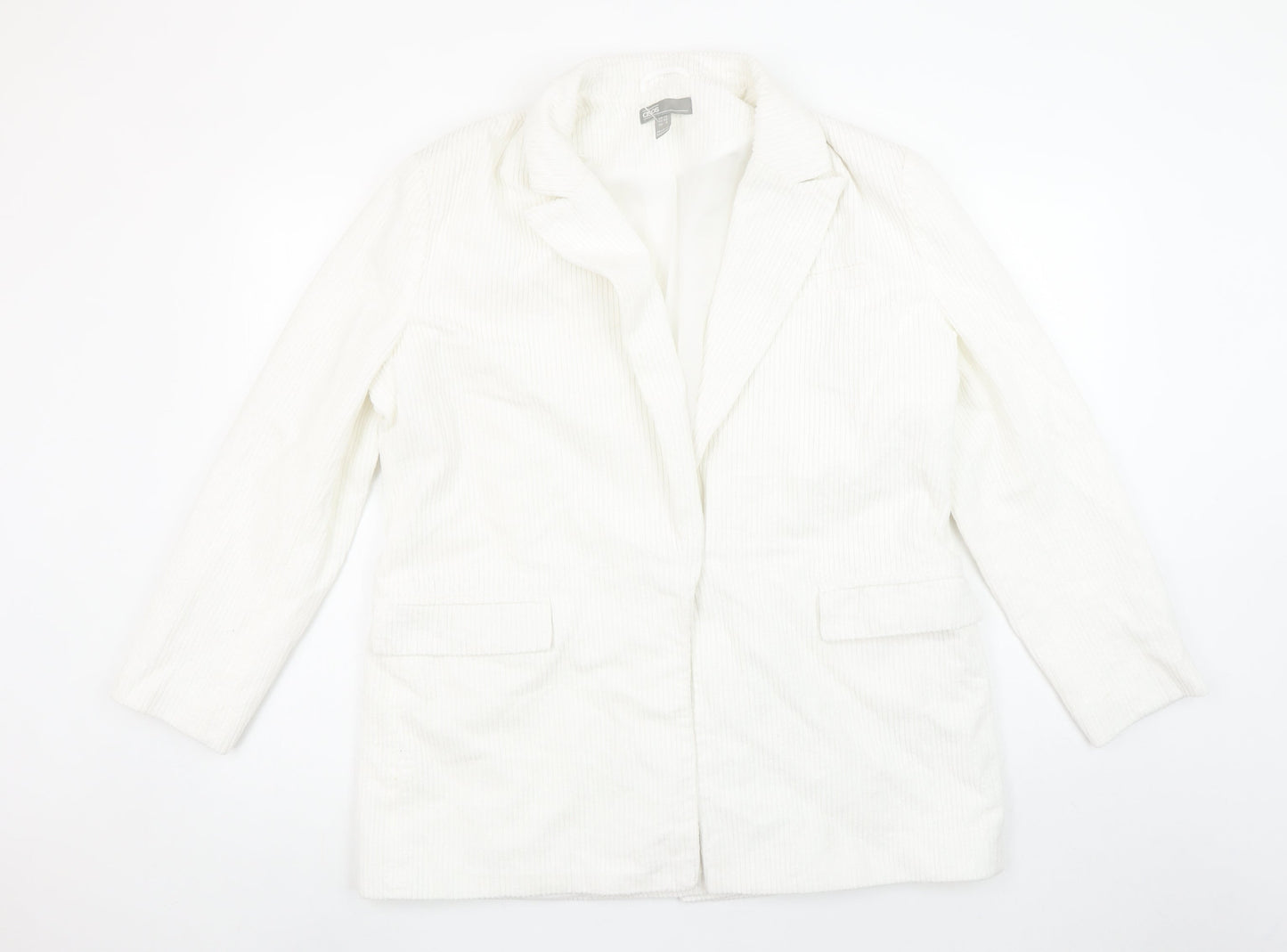 ASOS Women White Corduroy Long Blazer Jacket UK 12 Lined Cotton