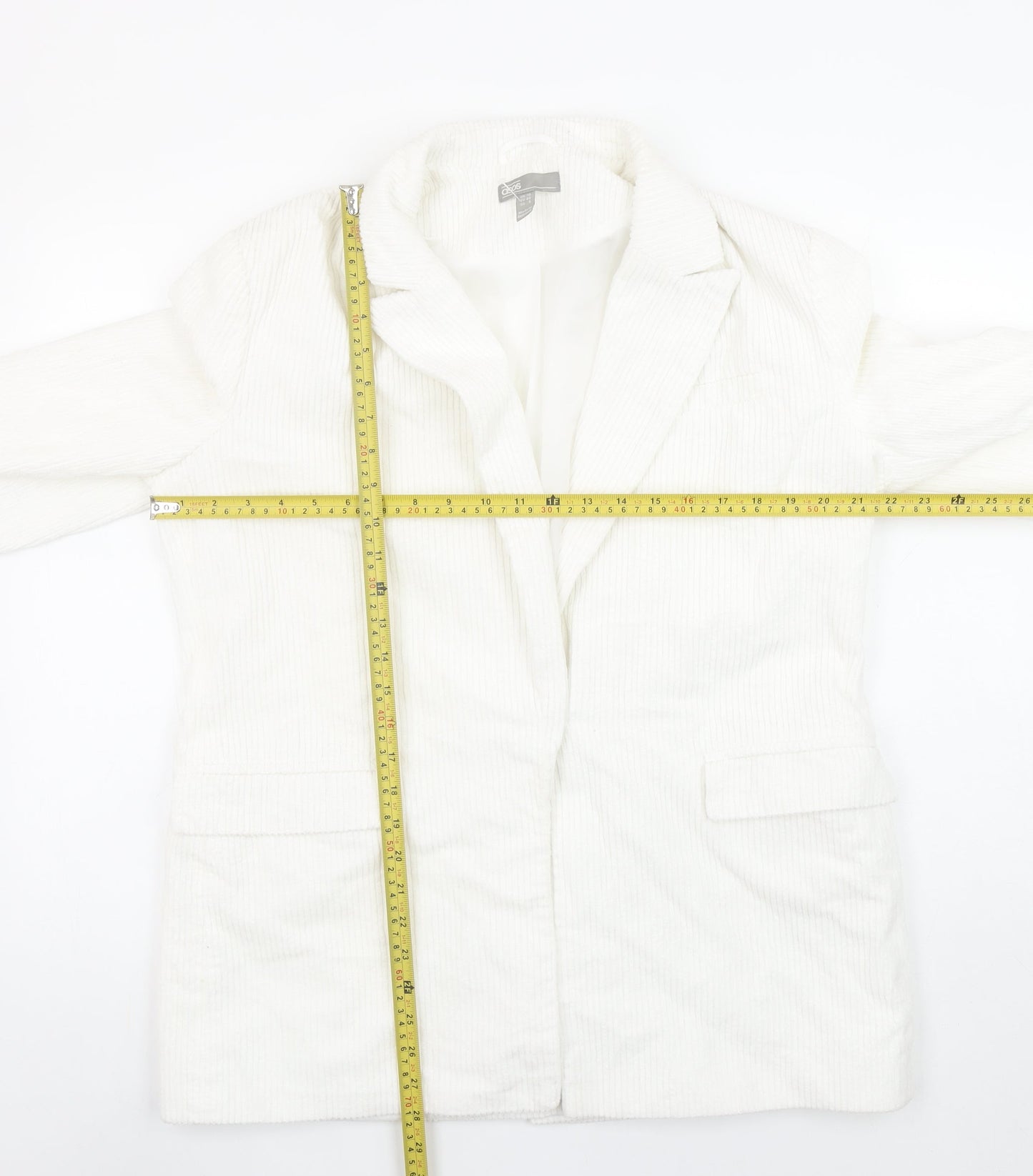 ASOS Women White Corduroy Long Blazer Jacket UK 12 Lined Cotton