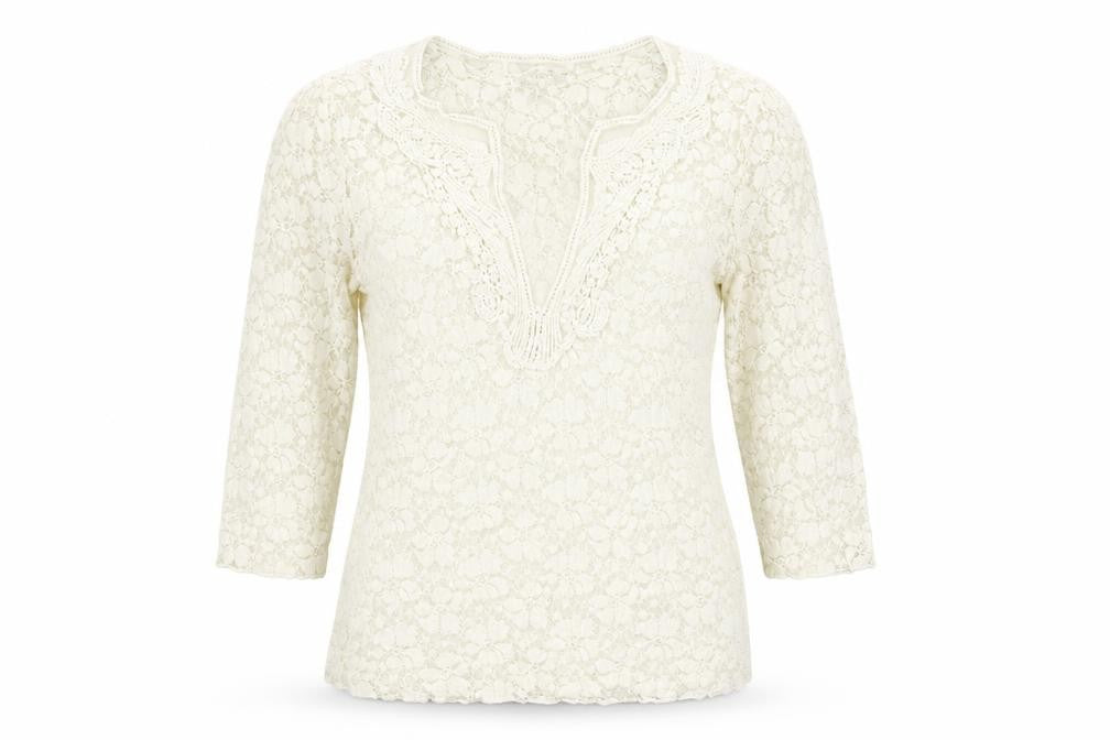 Marks & Spencer Per Una Ivory Lace 3/4 Sleeve Tunic Blouse Size 12