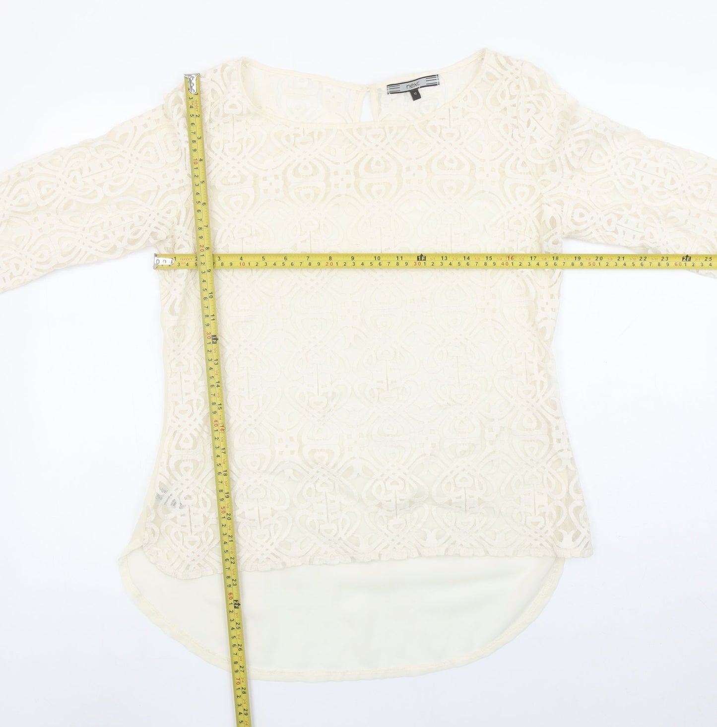 Next Womens Ivory Lace Long Sleeve Tunic Blouse Size 12