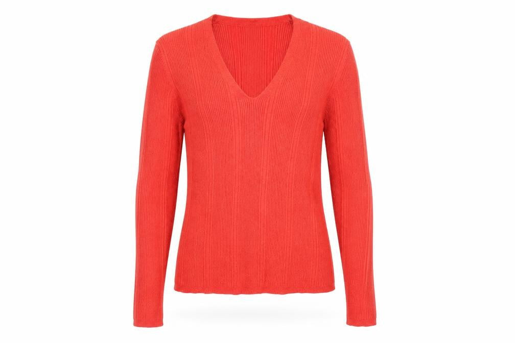 Marks & Spencer Women’s Red V-Neck Ribbed Long Sleeve Jumper Size 12