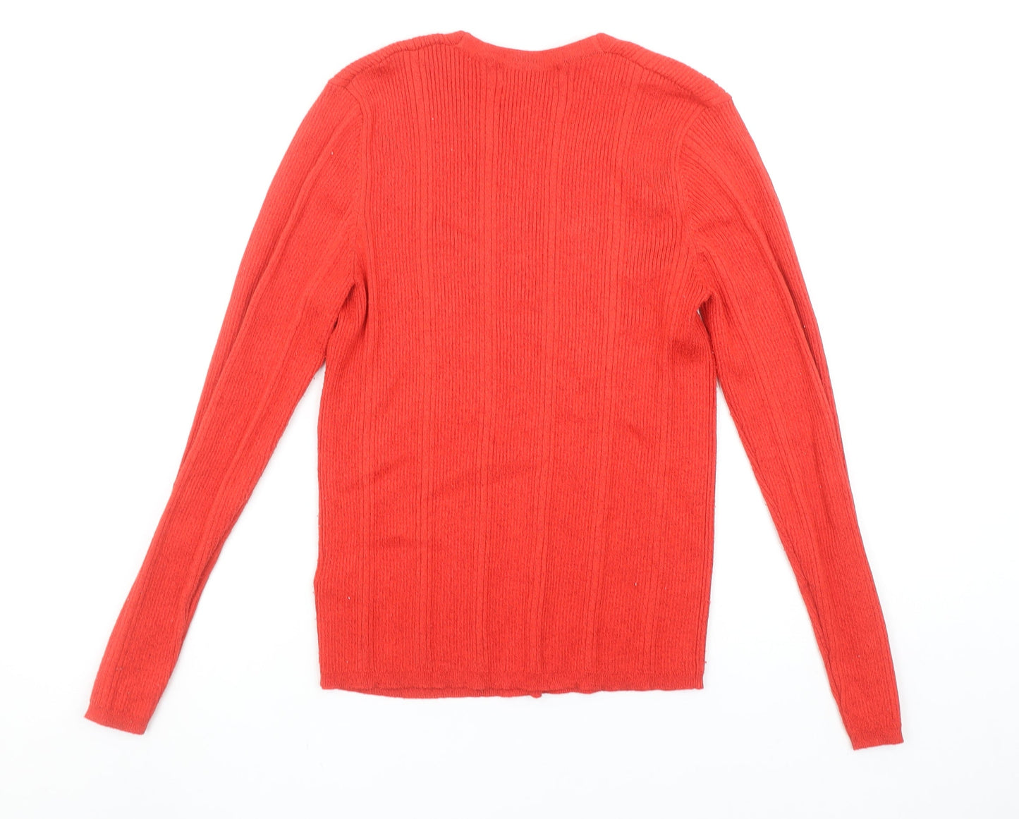 Marks and Spencer Women’s Red V-Neck Ribbed Long Sleeve Jumper Size 12