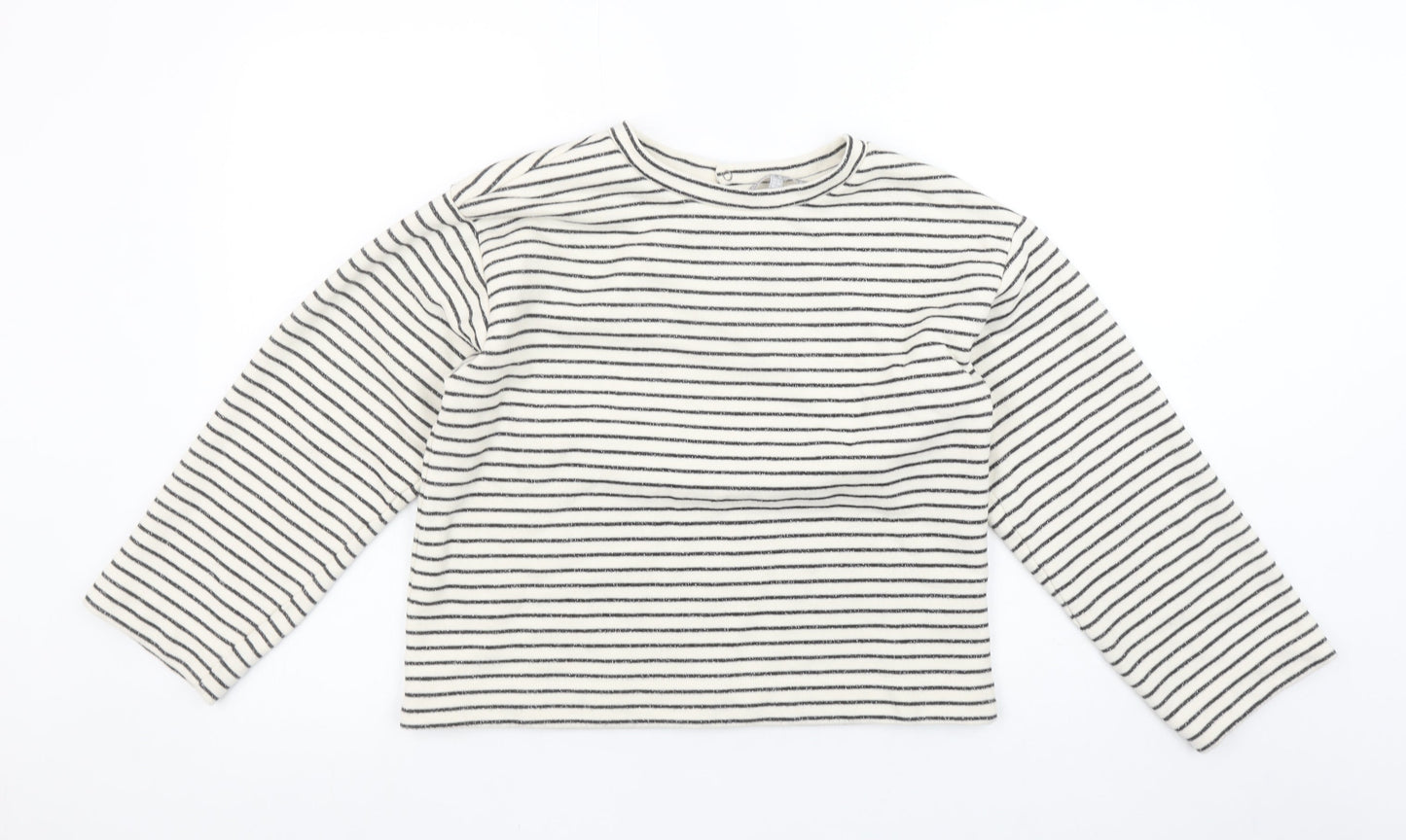 Oliver Bonas Women White Striped Pullover Sweatshirt UK 6