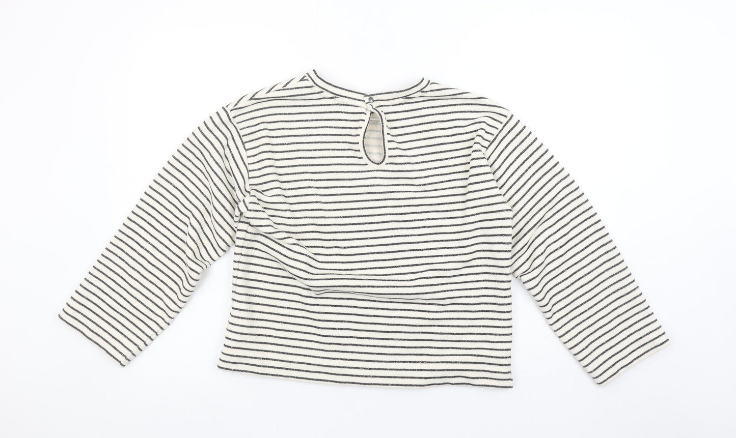 Oliver Bonas Women White Striped Pullover Sweatshirt UK 6