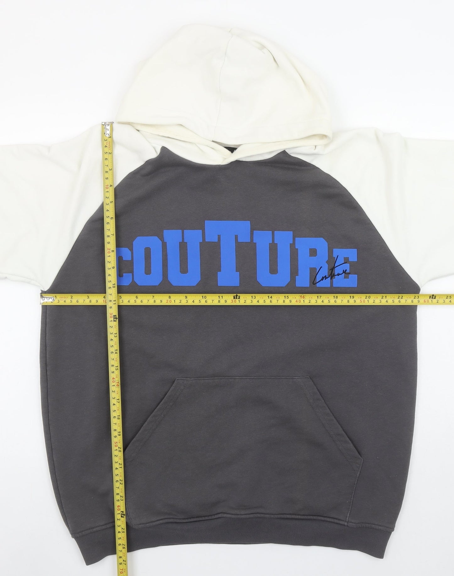 Couture Men Grey Pullover Hoodie M Graphic Print Regular Fit