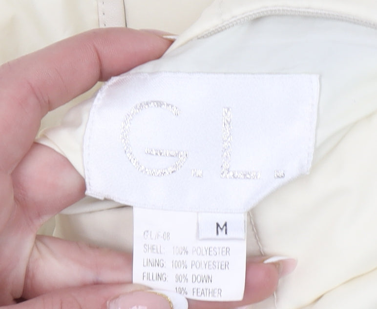 G.L. Womens Ivory Puffer Jacket M Hooded Winter Coat