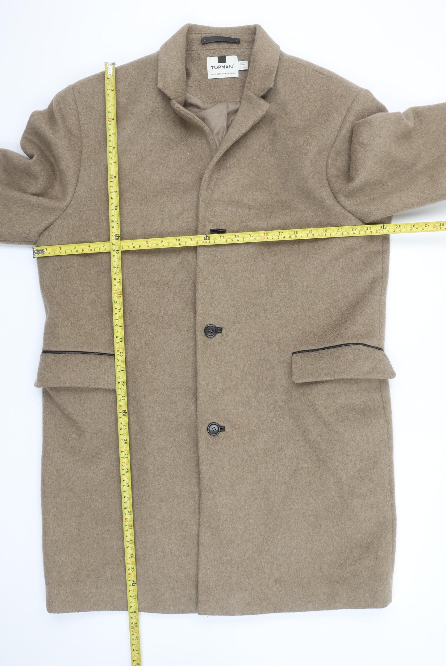 Topman Beige Wool Blend Long Overcoat Unisex Adults 2XL Classic Style