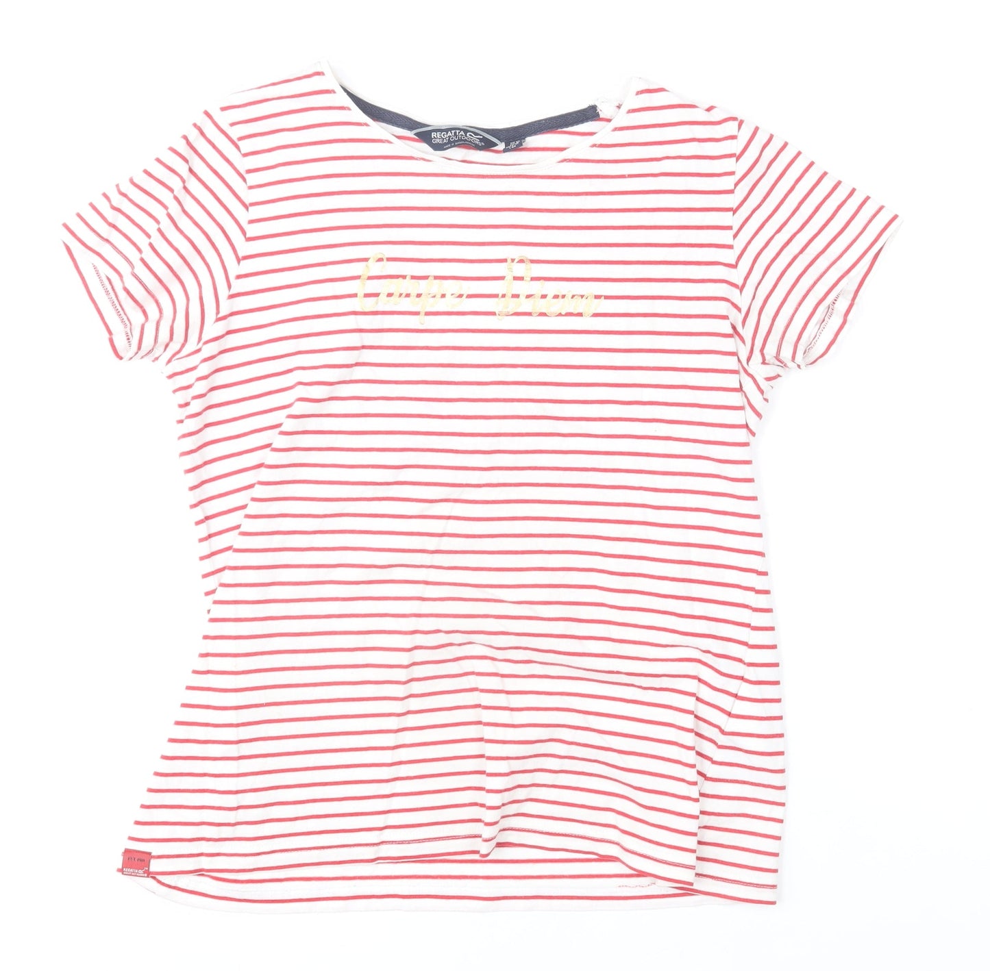 Regatta Womens White Red Striped Cotton T-Shirt Size 12