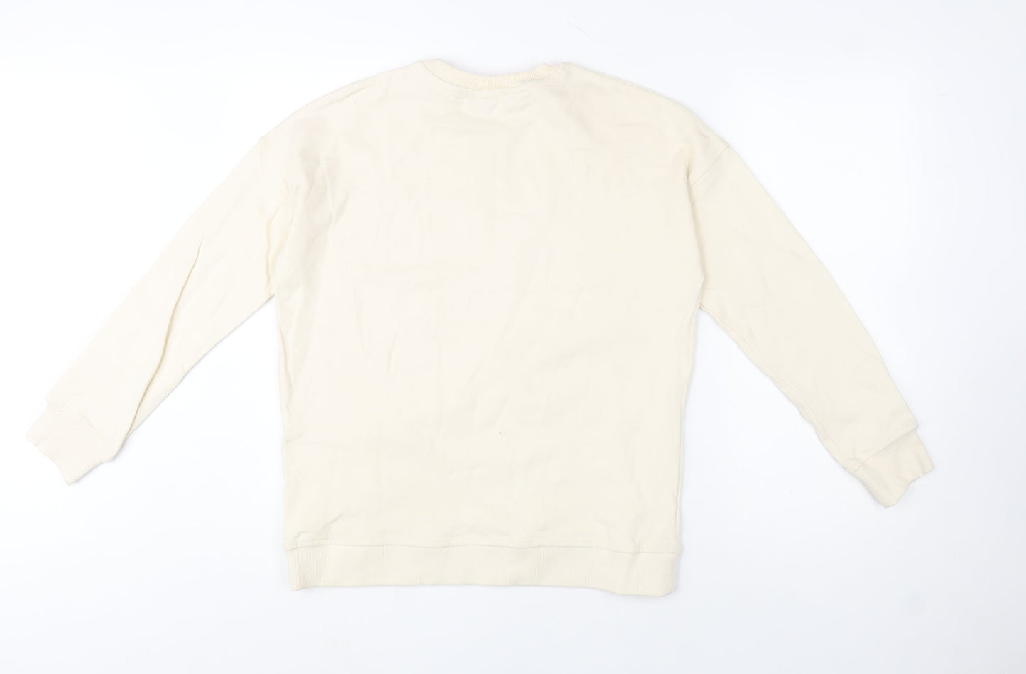 Disney F&F Women Beige Sequin Mickey Sweatshirt UK 8 Cotton Crew Neck