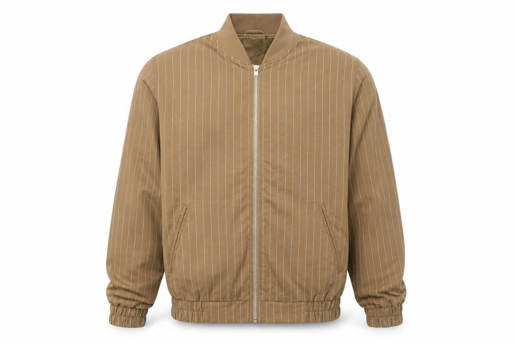 ASOS Men's Brown Striped Bomber Jacket S Regular Fit Cotton Blend