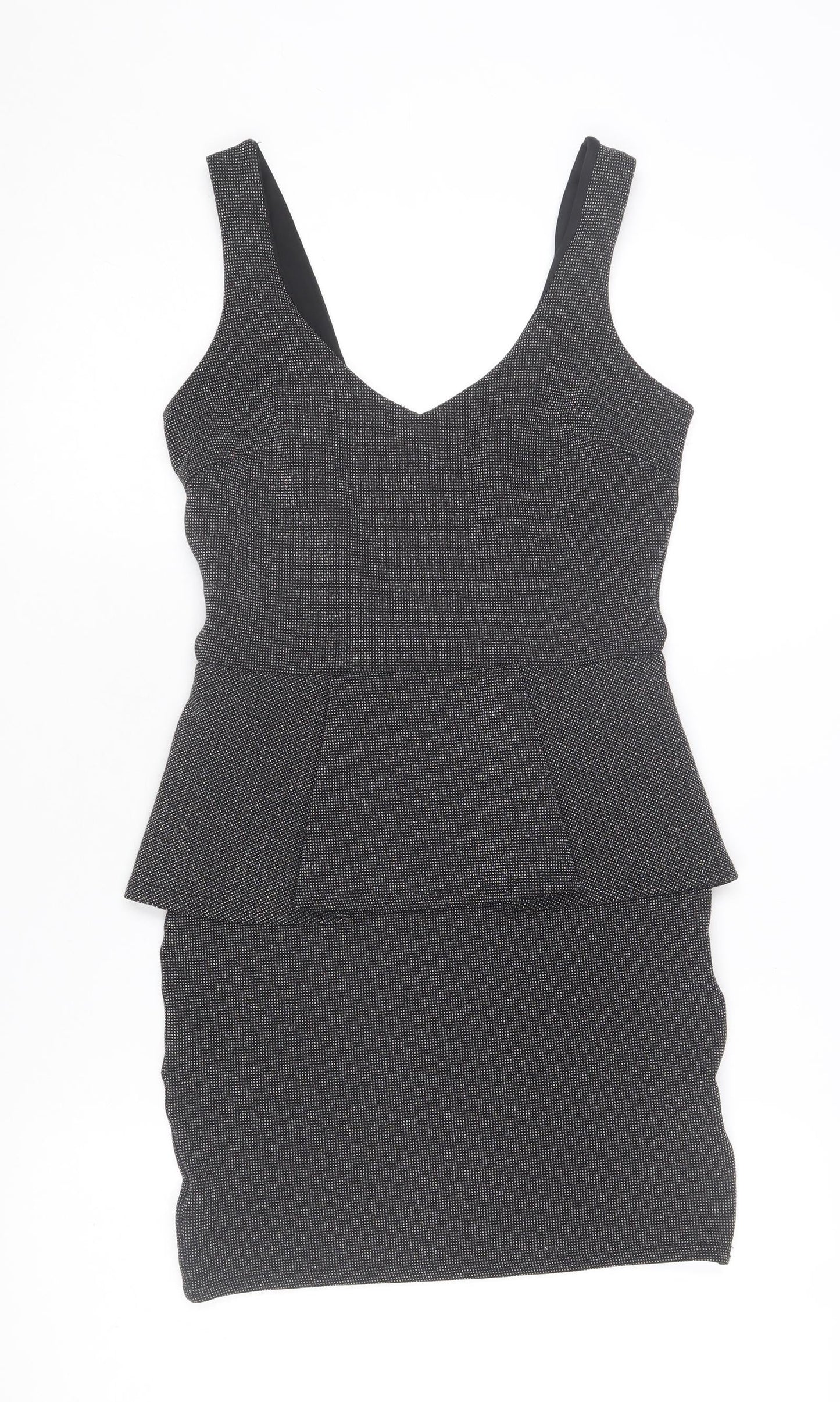 River Island Women’s Black Peplum Bodycon Party Dress Size 8