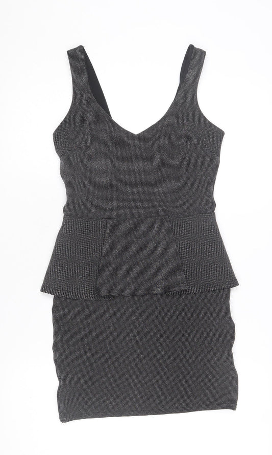 River Island Women’s Black Peplum Bodycon Party Dress Size 8
