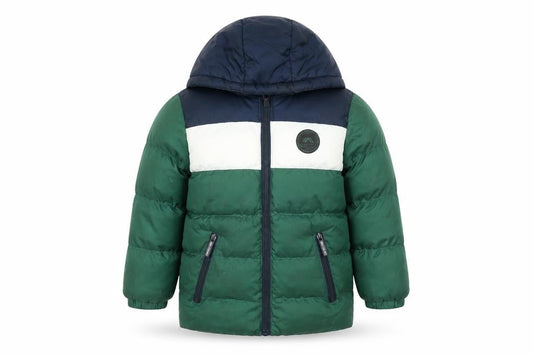 Tokyo Laundry Boys Green Colourblock Hooded Puffer Jacket 5-6 Years