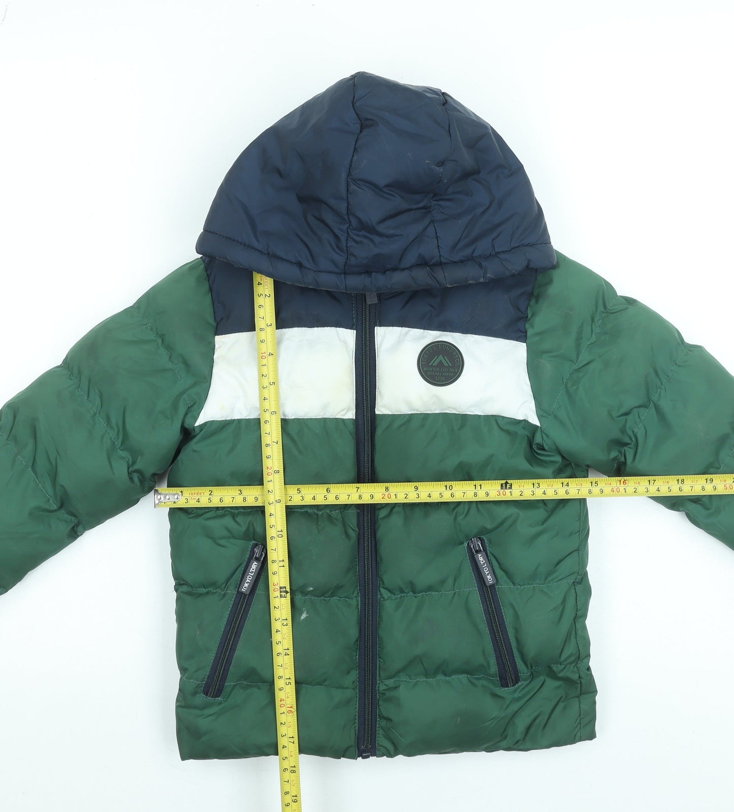 Tokyo Laundry Boys Green Colourblock Hooded Puffer Jacket 5-6 Years