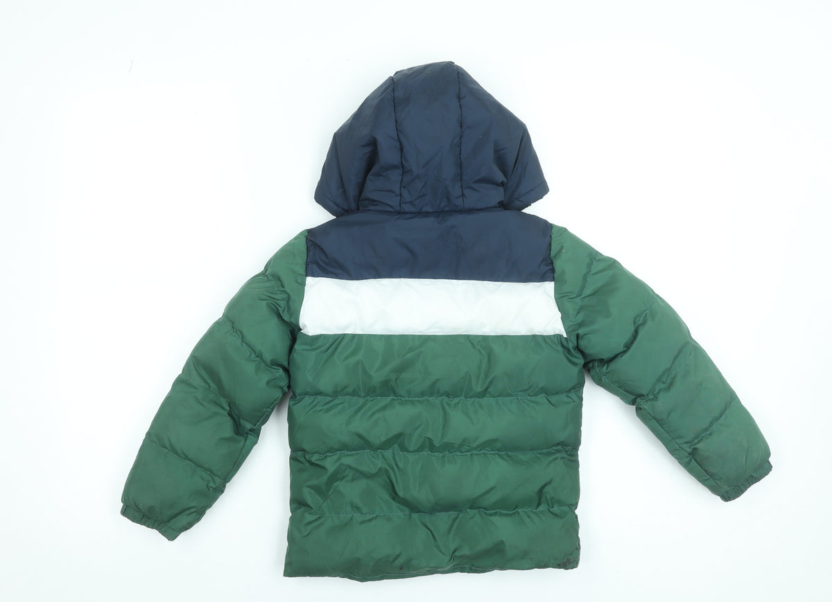 Tokyo Laundry Boys Green Colourblock Hooded Puffer Jacket 5-6 Years