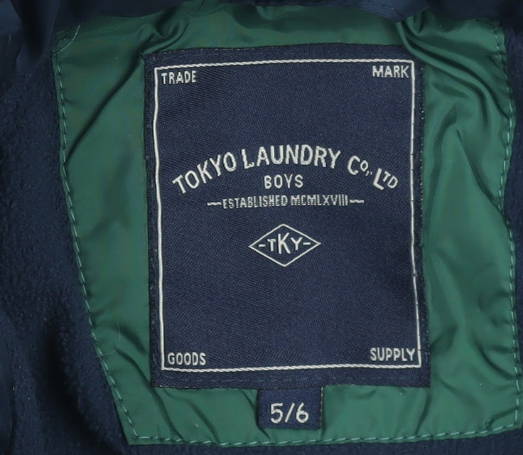Tokyo Laundry Boys Green Colourblock Hooded Puffer Jacket 5-6 Years