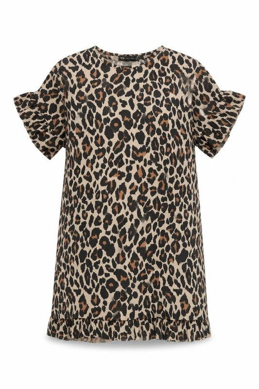 I Saw It First Women Beige Leopard Print Short Sleeve Shift Dress Size 12