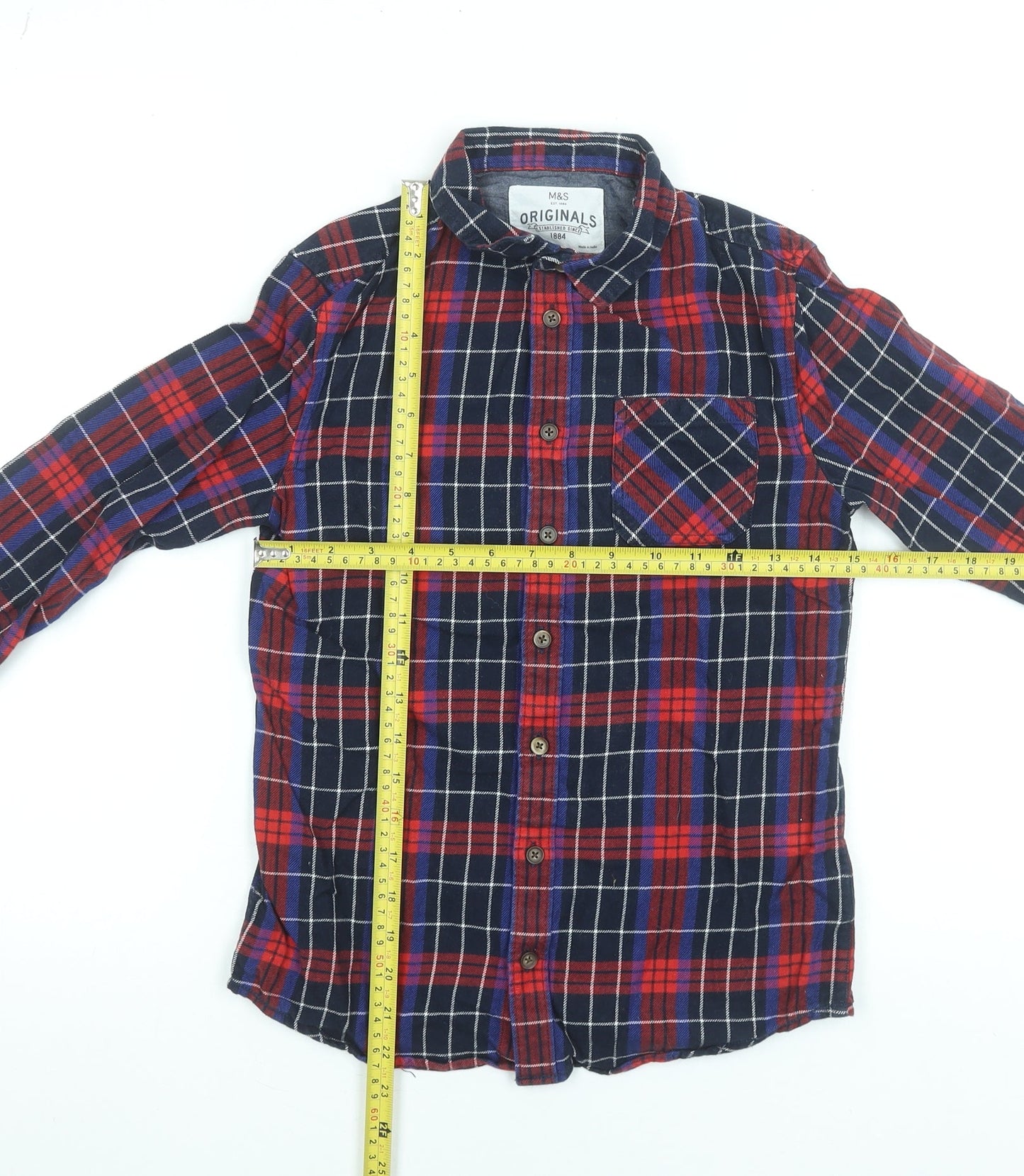 Marks and Spencer Boys Red Blue Check Long Sleeve Button-Up Shirt 11-12 Years