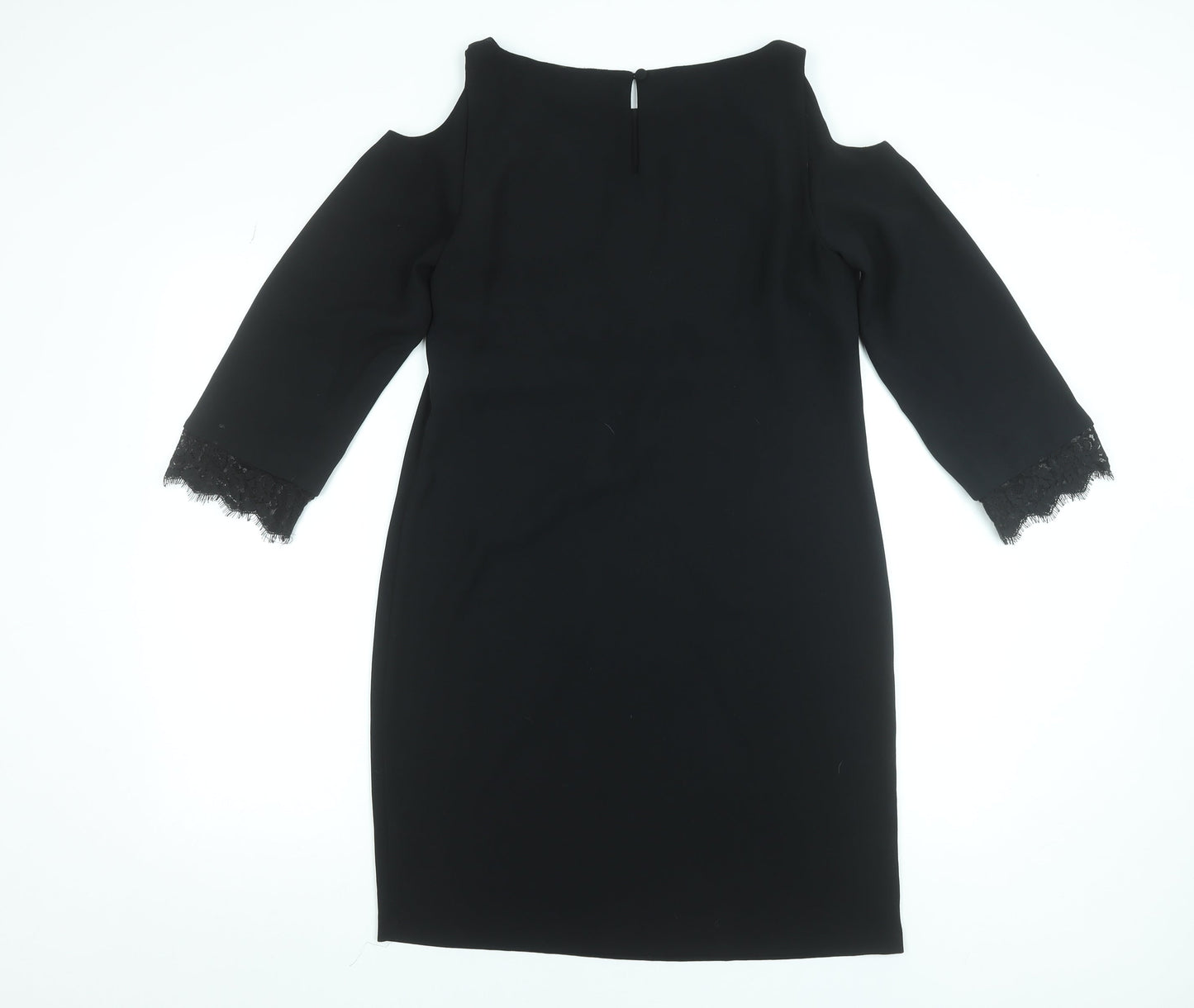 Monsoon Women Black Size 12 Cold Shoulder Lace Sheath Dress