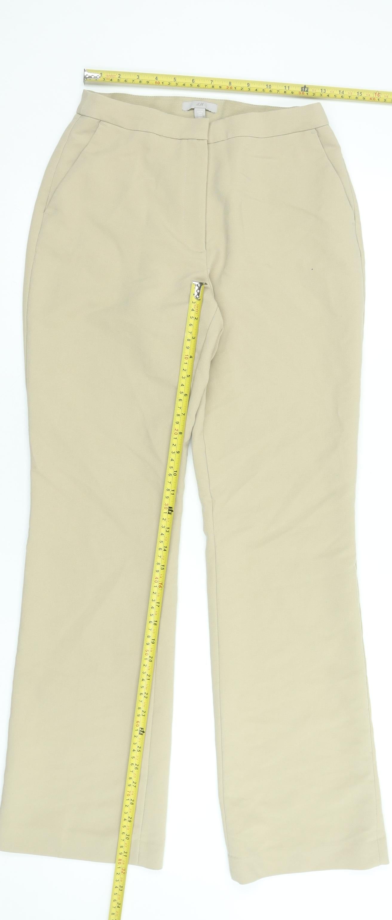 H&M Women’s Beige Chino Trousers Size 12 Regular Fit Stretch