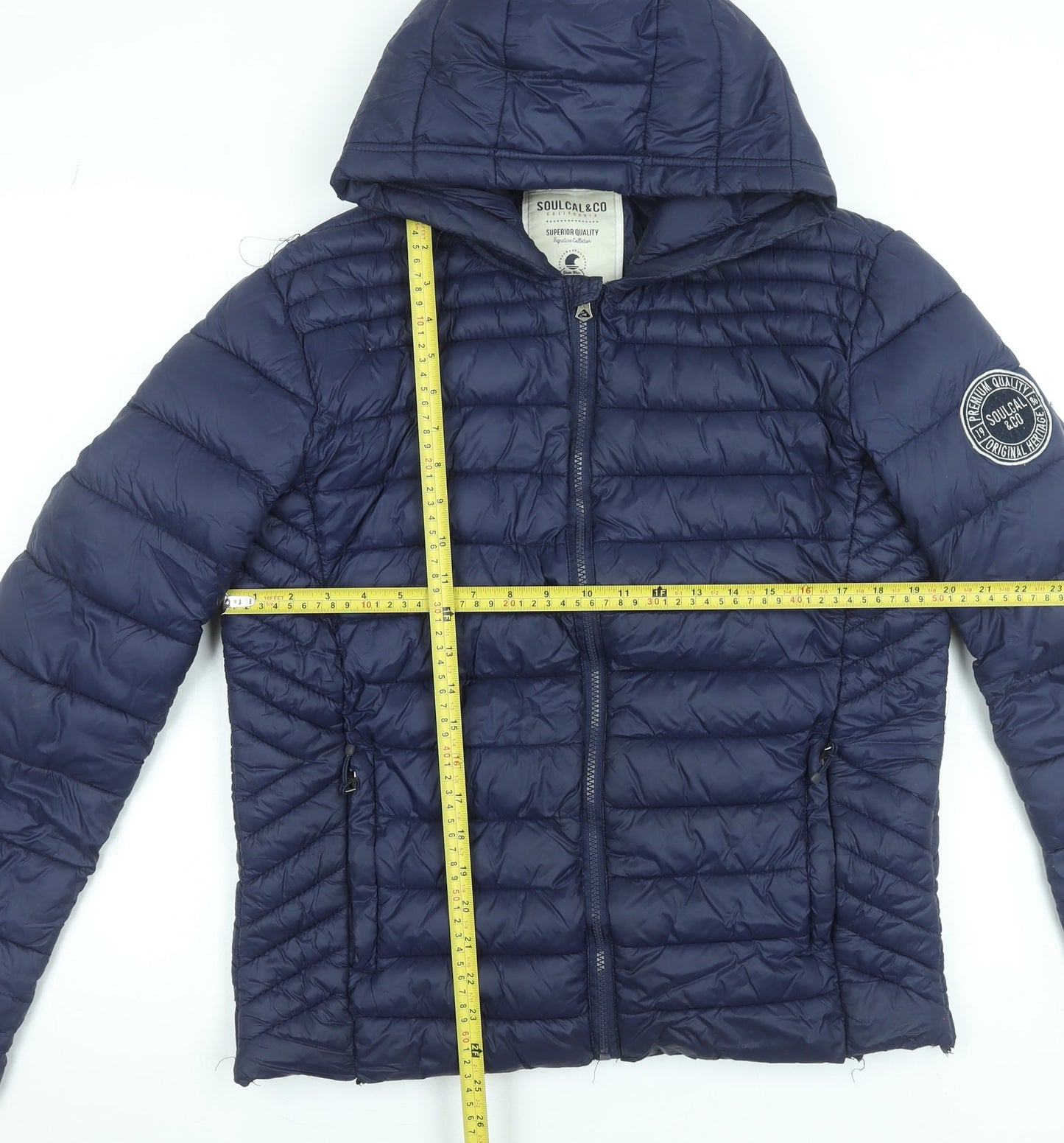 SoulCal & Co Men's Blue Hooded Puffer Jacket Size S Nylon Winter Casual